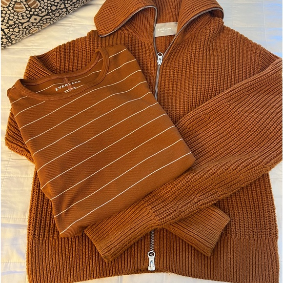 Everlane Set|Chunky Zip Cardigan & Pima Micro-rib Tee|Small - Picture 9 of 12